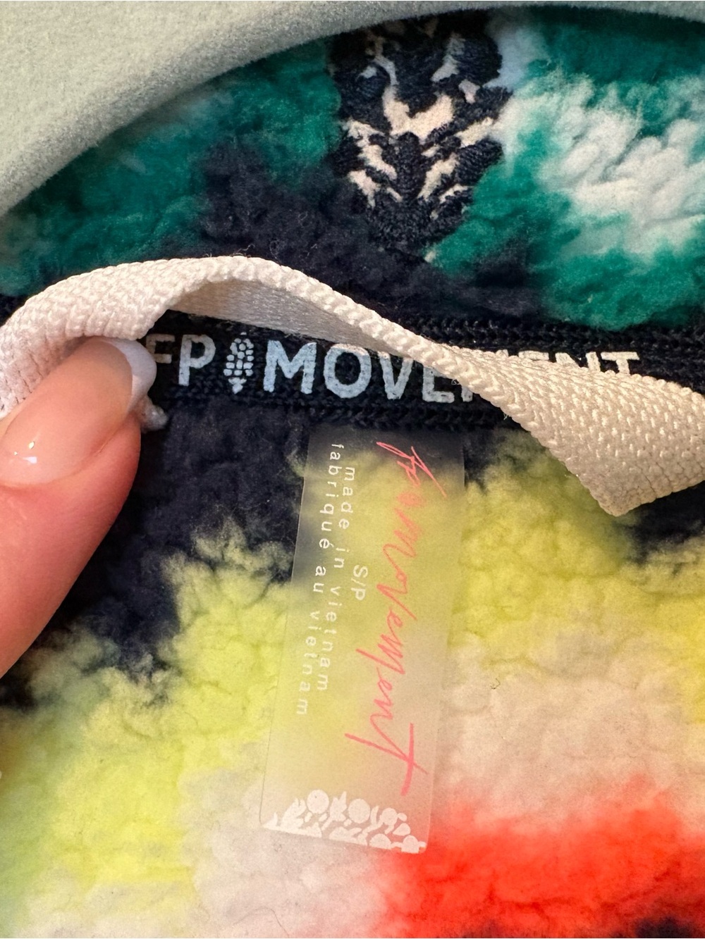 FP Movement by Free People Cream Sherpa Half‑Zip Jacket with Neon Fair Isle - Picture 3 of 4